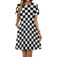 thumbnail image 1 of Black And White Plaid Dress Fashion Beach Short Sleeve Dresses Female Party Printed Sundress, 1 of 7