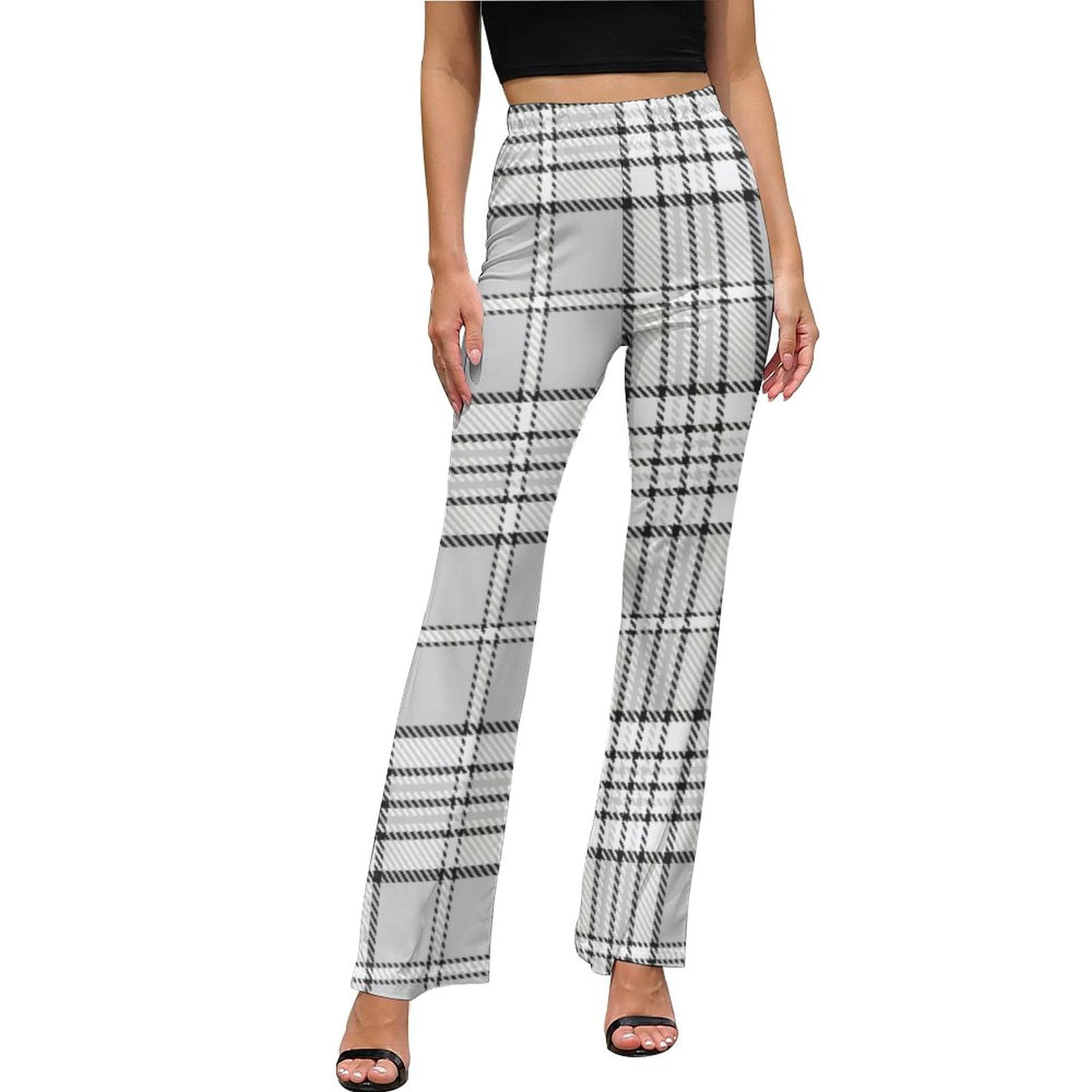 Black And White Plaid Pants Vintage Print Casual Flare Trousers Summer