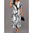 thumbnail image 1 of Black And White Plus Size Round Neck Short Sleeve All-Over Abstract Print Midi Casual Dress For Women Summer, 1 of 5