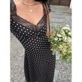 thumbnail image 1 of Black And White Polka Dot Lace Trim Sweetheart Neck Short Sleeve A-Line Midi Dress For Women, 1 of 6