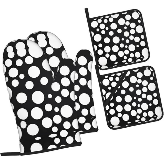 Black And White Polka Dot Oven Mitts And Pot Holders Sets All Clad