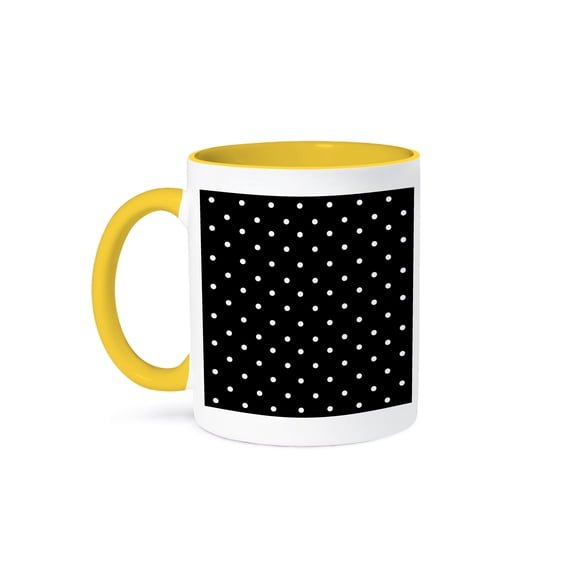 3dRose, Black and white polka dot pattern - small dots - stylish classic - classy elegant retro dotty spotty, 15oz Two-Tone Yellow Mug