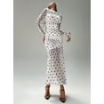 thumbnail image 1 of Black And White Polka Dot Ruched Mesh Long Sleeve Maxi Dress With Pleated Waist, 1 of 8