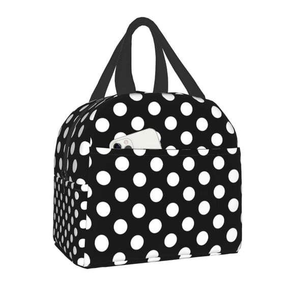 Black And White Polka Dots Lunch Bag for Women Portable Insulated Thermal Cooler Food Lunch Box Work Youth Travel Picnic Bags