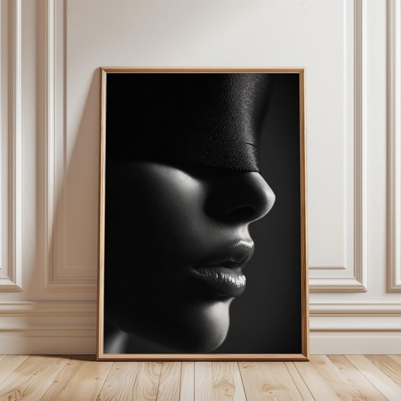 Black And White Portrait Print Blindfolded Profile Dramatic Lighting Fine Art Paper, Unframed Paper Print