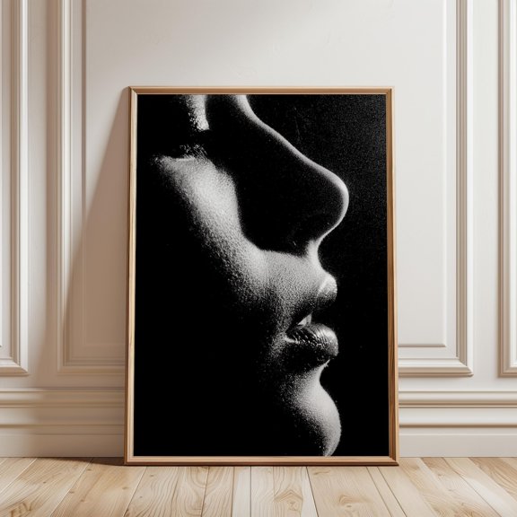 Black And White Profile Portrait Fine Art Print Dramatic Lighting Grain Texture, Unframed Paper Print