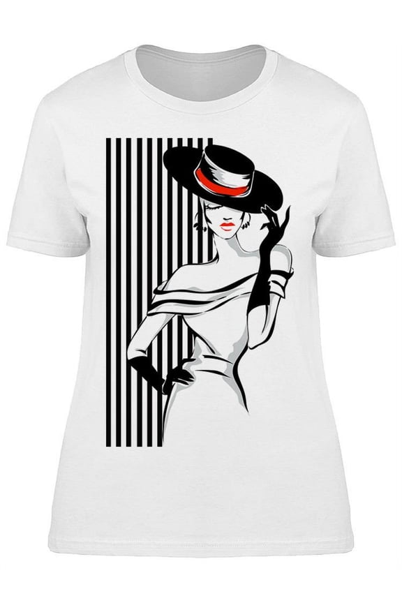 Black And White Retro Model T-Shirt Women -Image by Shutterstock, Female x-Large