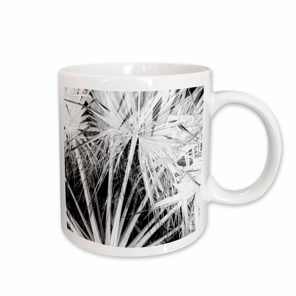 3drose, Black and White Reverse Silhouette of Tropical Palm Tree Fronds, 15oz Mug