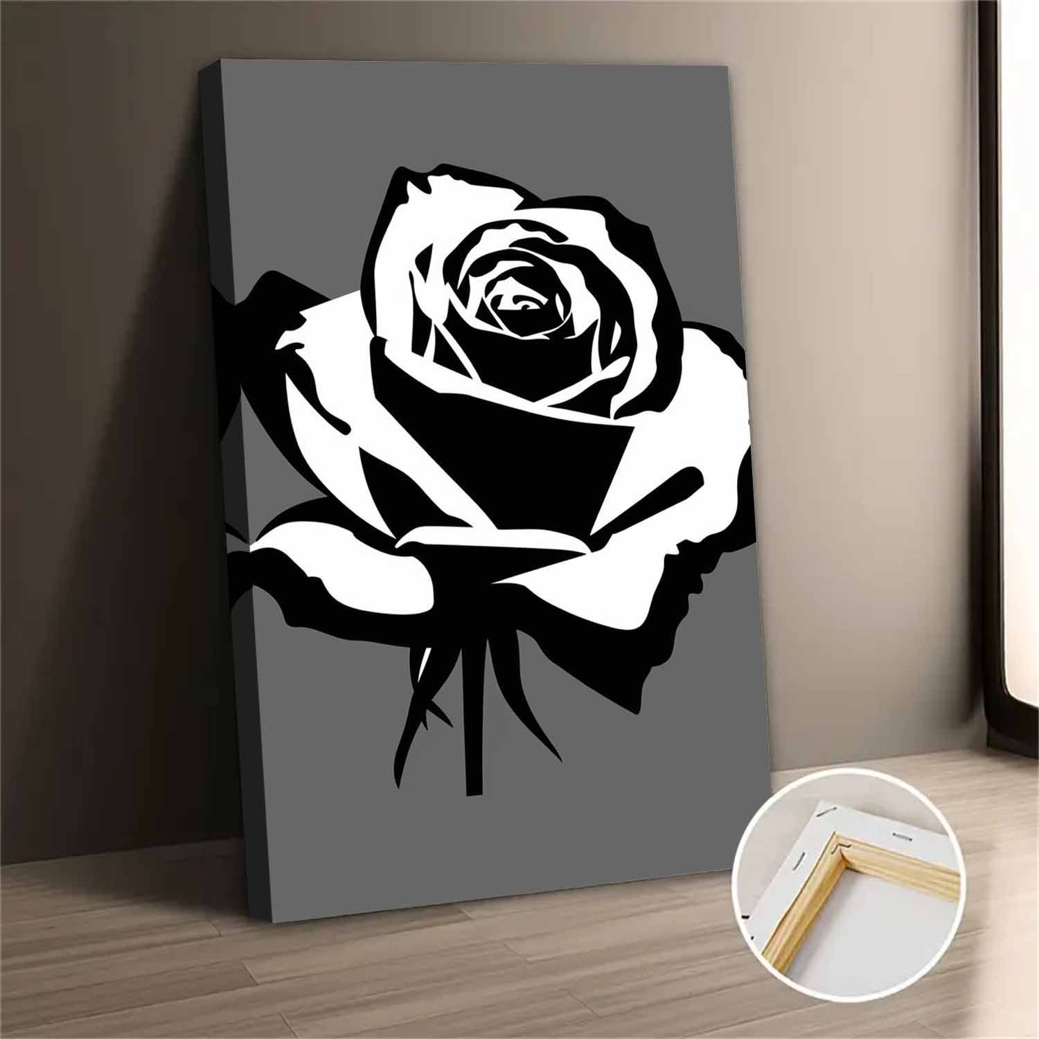 Black And White Rose Canvas Wall Art Print For Bedroom Living Room ...