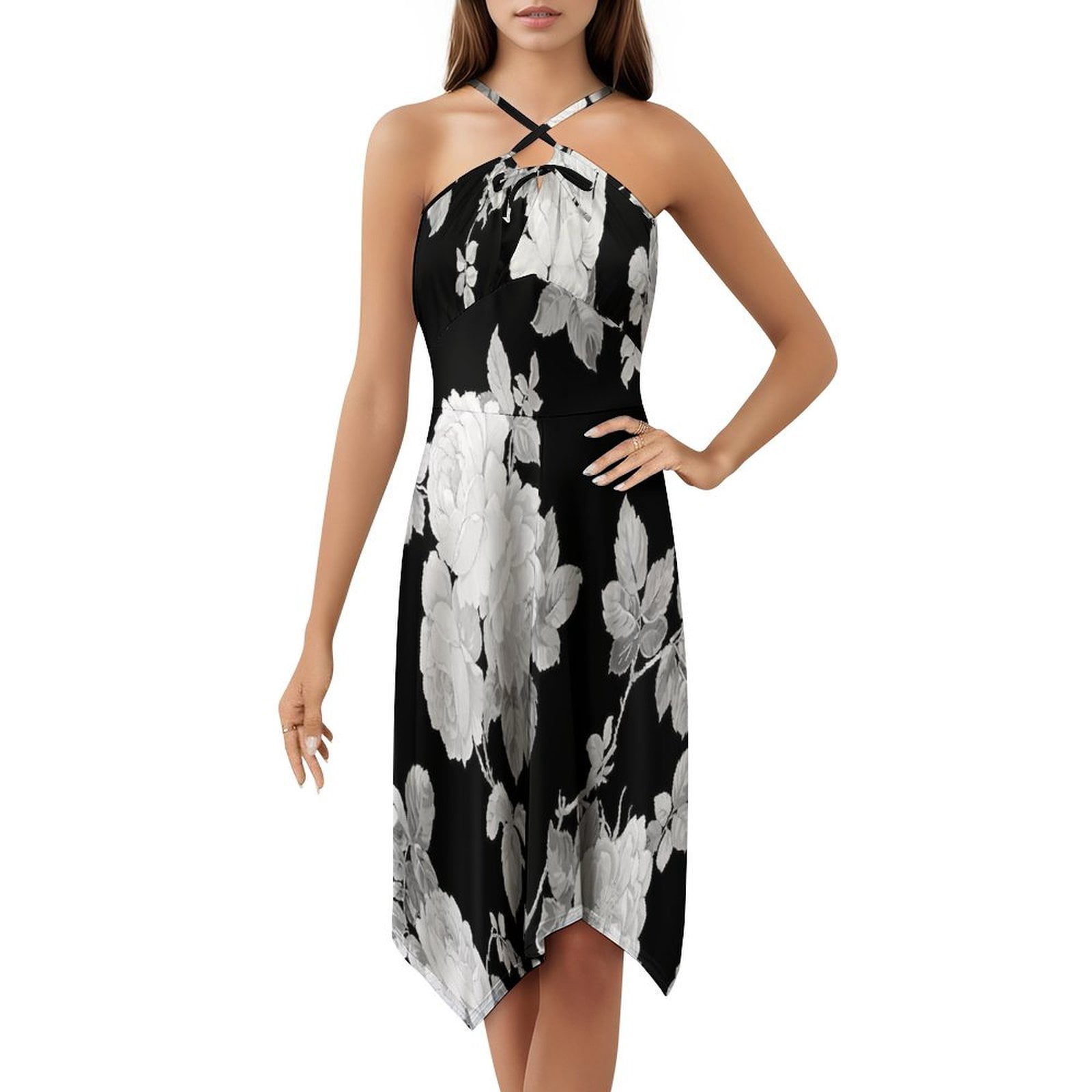 Royal Black and White Long Dress