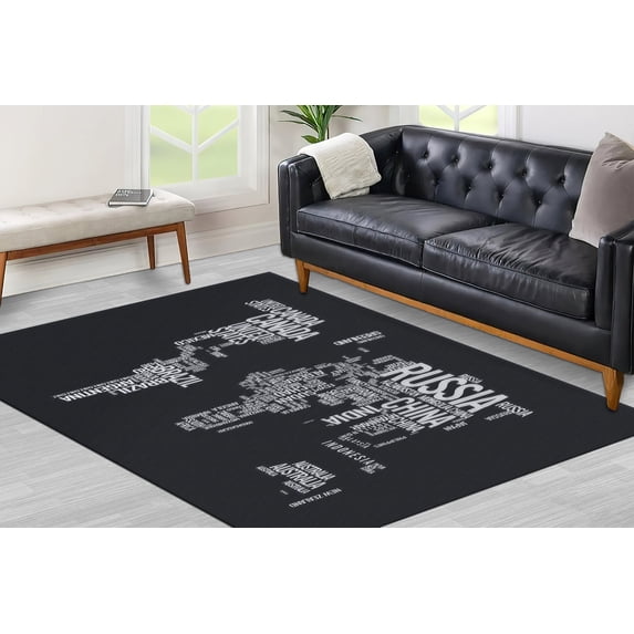 Black And White Rugs, Office Rug, Floor Rugs, Salon Rug, Machine Washable Rug, Map Rugs, Black Rugs, Rug, Indoor Rug, Home Decor, Large Rug, 2.6'x6.5' - 80x200 cm