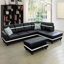 Black And White Semi PU Synthetic Leather 3-Piece Couch Living Room Sofa Set