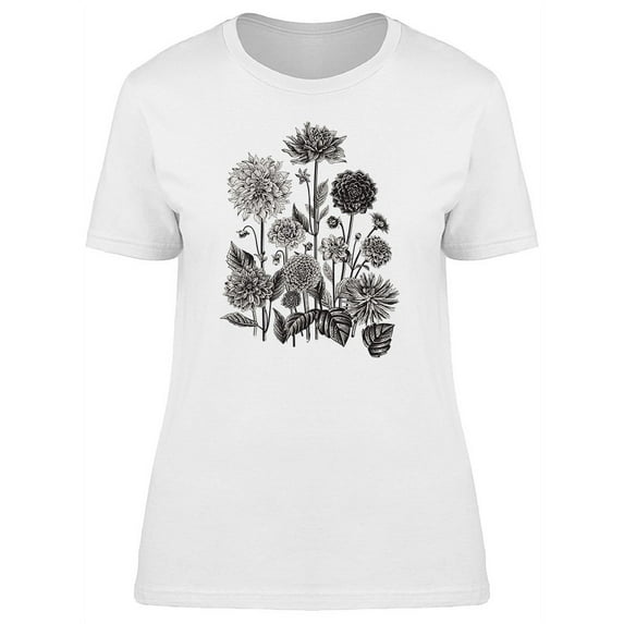 Black And White Set Of Flowers T-Shirt Women -Image by Shutterstock, Female Large