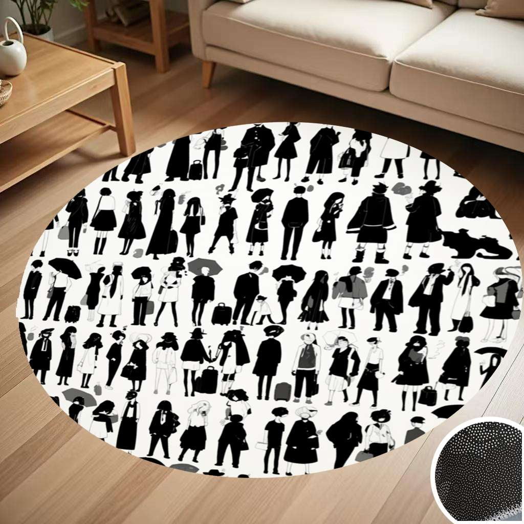 Black And White Simple Graffiti Round Carpet Living Room Bedroom Home