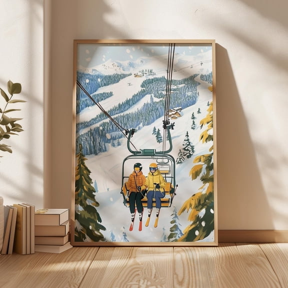 Black And White Ski Lift Poster, Antique Apres Ski Wall Art