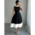 thumbnail image 1 of Black And White Sleeveless A-Line Midi Dress With Collared Neck And Patchwork Hem, 1 of 6