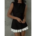 thumbnail image 1 of Black And White Sleeveless Round Neck Fit & Flare Mini Dress With Ruffle Hem, 1 of 6