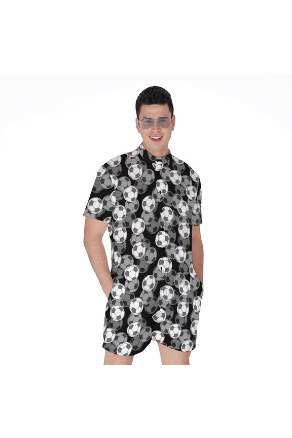 Black And White Soccer Ball Short Sleeve Men'S Rompers Casual Summer Jumpsuits Outfit