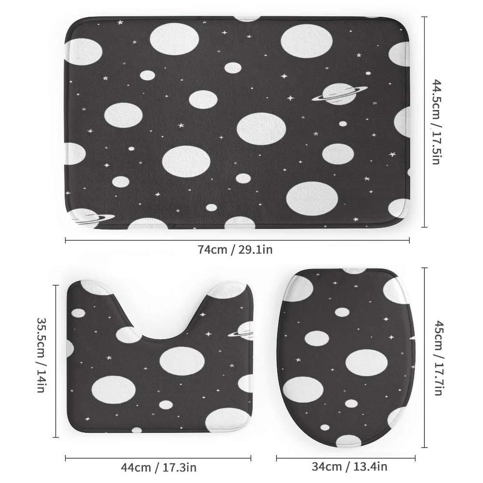 Black And White Space Print Bathroom Mats Sets 3 Piece, Bath Mat Earth