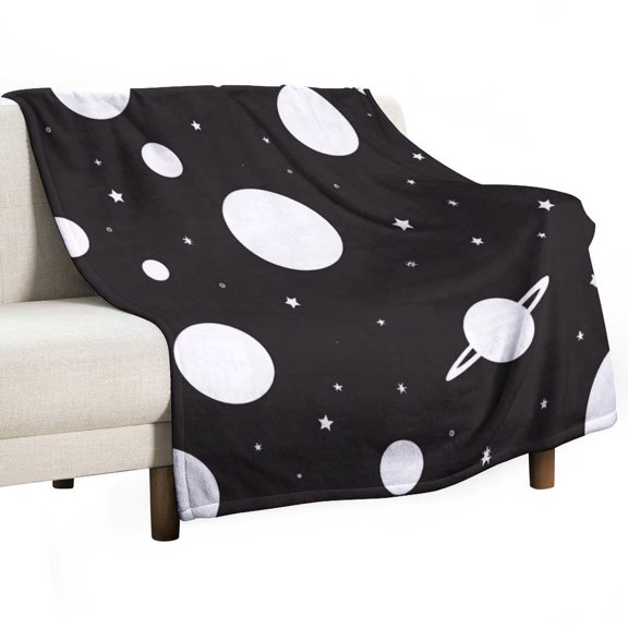 Black And White Space Print Blanket Soft Throw Warm Lightweight Plush Blanket for Couch Bed Sofa