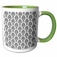 thumbnail image 1 of 3drose, Black and White Spaced Leafy Damask Pattern, 11oz Two-tone Green Mug, 1 of 6