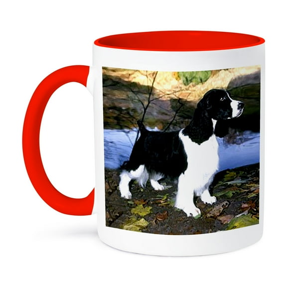 3dRose, Black And White Springer Spaniel, 11oz Two-Tone Red Mug