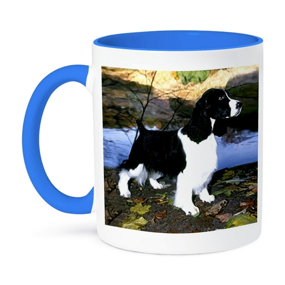 3dRose, Black And White Springer Spaniel, 15oz Two-Tone Blue Mug