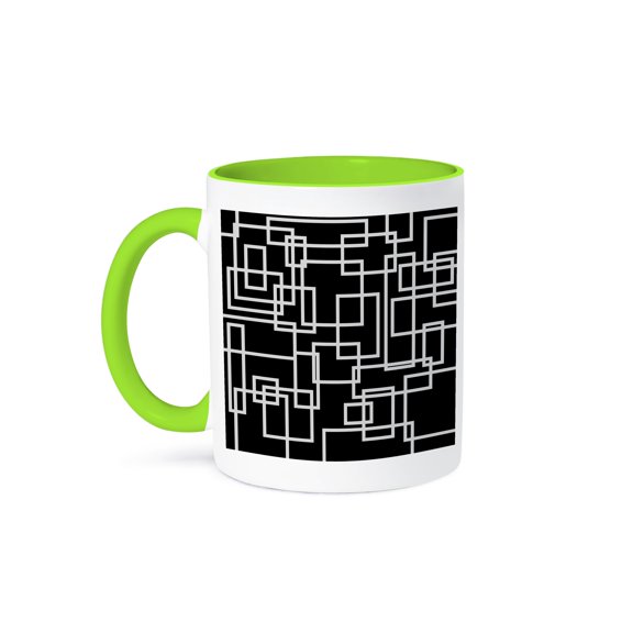 3drose, Black and White Square Pattern Graphic, 11oz Two-tone Green Mug