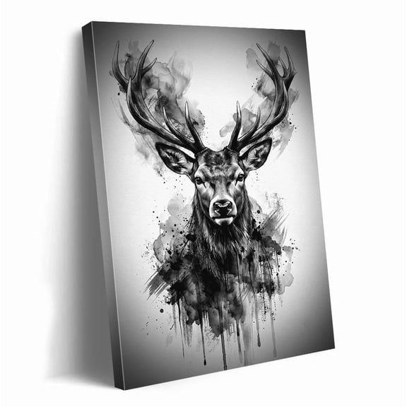 Black And White Stag Wall Art Deer Art Buck Antlers Sketch Modern Wildlife Decor For Living Room Farmhouse Cabin, Unframed Paper Print