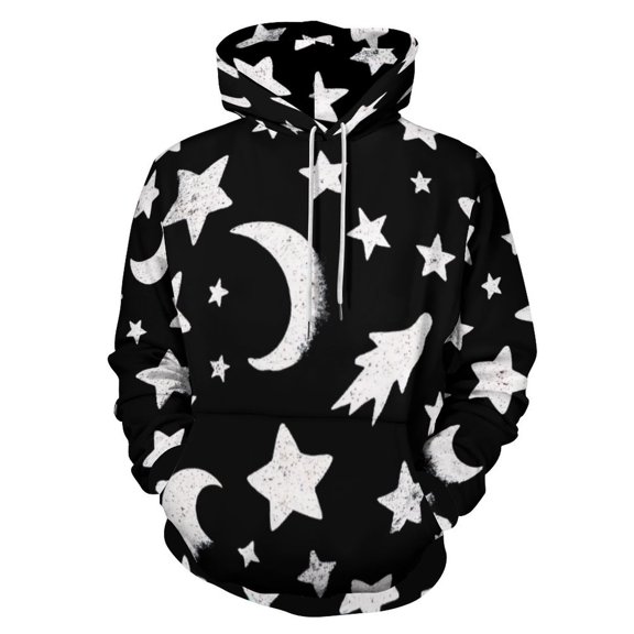 Black And White Star Moon Pattern 3D Print Hoodie Men Women Autumn Thin Pullover Sweatshirt Vintage Streetwear Tops