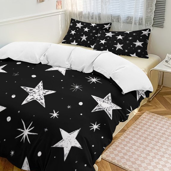 Black And White Star Pattern Bedding Set Couple Bedclothes Pillowcase Customized Home Textiles Bed Set for Bedroom Decoration