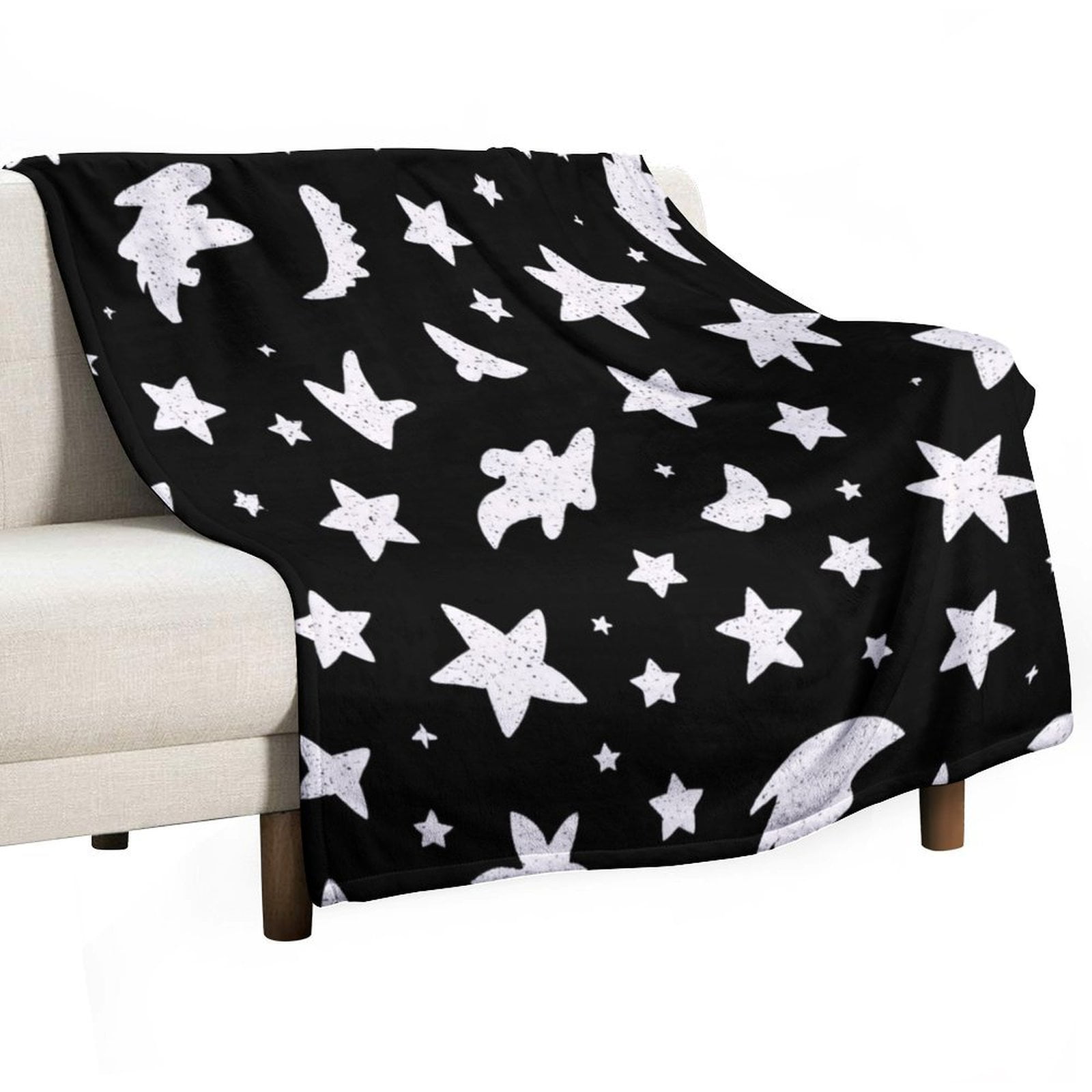 Black And White Star Pattern Blanket Soft Cozy Flannel Blanket for Boys