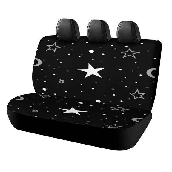 Black And White Starry Night Print Car Rear Seat Covers,Bench Back Seat Cover , Easy to Install Universal Fit for Cars Trucks Vans And SUVs
