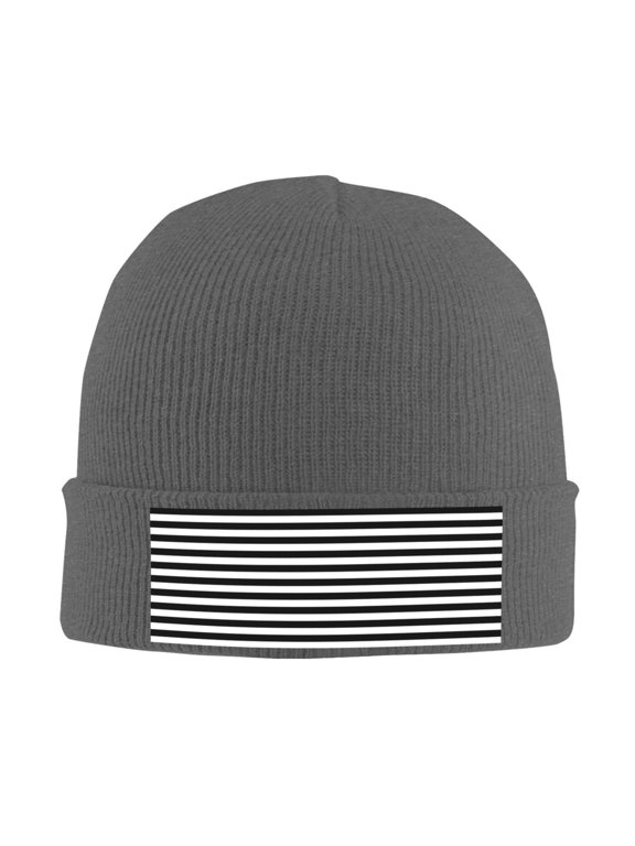 Black And White Stripe Beanie Hat Knit Hat Skull Cap for Men Women Winter Hat Deep Heather