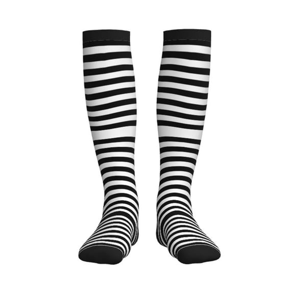Black And White Stripe Compression Socks for Women Men Circulation Graduated Supports Socks for Running Athletic Sports