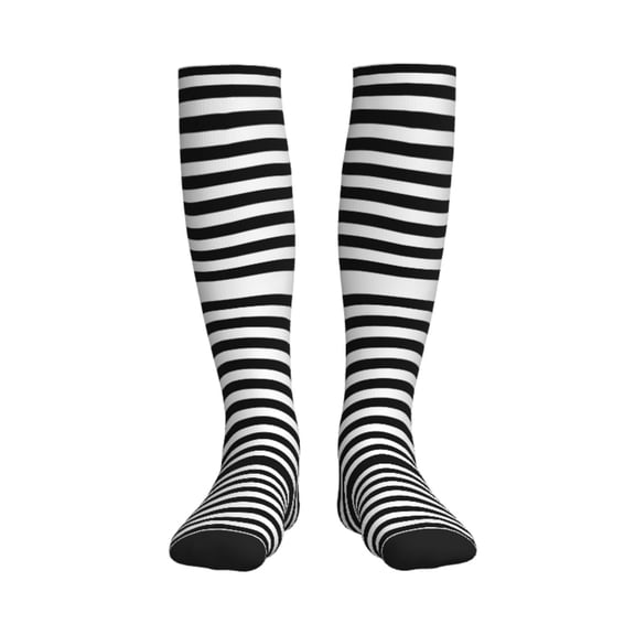 Black And White Stripe Compression Socks for Women Men Circulation Graduated Supports Socks for Running Athletic Sports