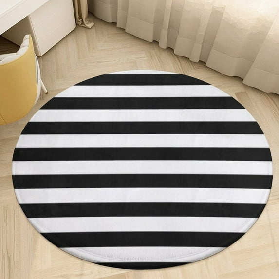 Black And White Stripe Round Area Rugs for Bedroom Living Room, 5FT Soft Indoor Circle Carpets, Carpet Home Decor Floor Mat