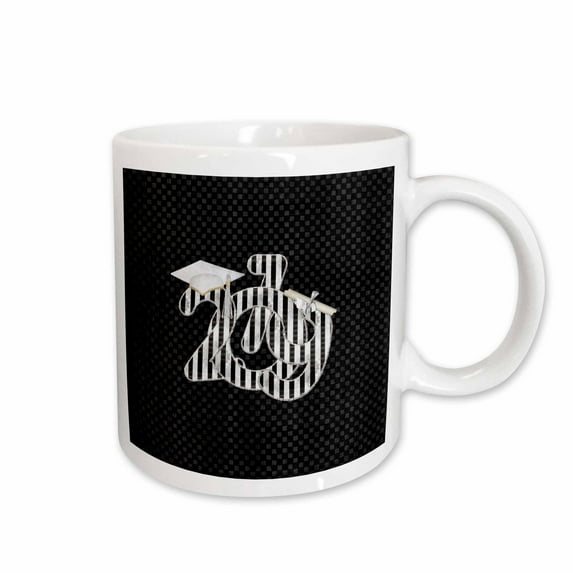 3drose, Black and White Striped 2019, Graduation Cap, Tassel and Diploma, 15oz Mug
