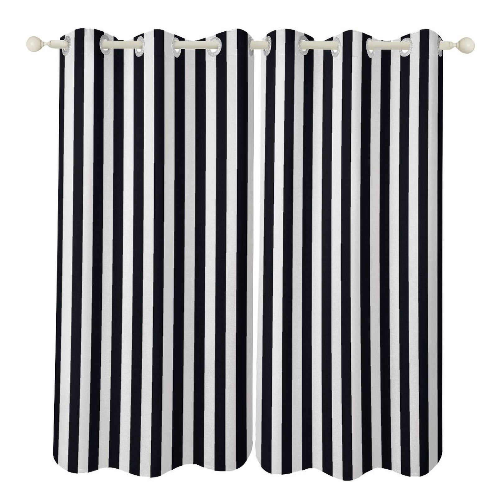 Black And White Striped 2pcs Blackout Curtains For Living Room Bedroom