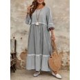 thumbnail image 1 of Black And White Striped Boho Maxi Dress With Lace Trim And 3/4 Sleeves, 1 of 30
