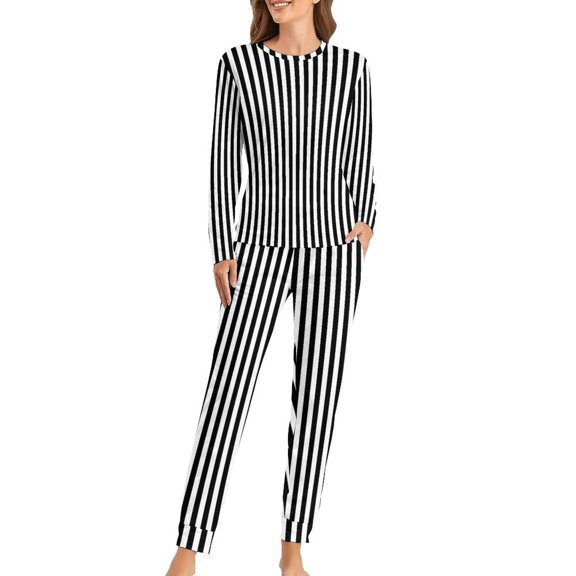 Black And White Striped Pajamas Spring Abstract Lines Room Oversize Nightwear Women Long-Sleeve Design Kawaii Home Suit