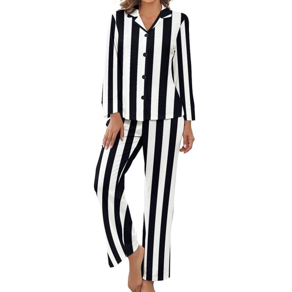 Black And White Striped Pajamas Woman Vintage Pajamas Set 2 Piece Long-Sleeve Comfortable Oversized Home Suit