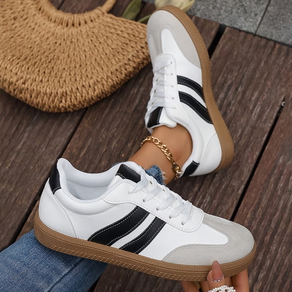 Black And White Striped Retro Women'S Shoes, Perfect for Casual Wear And Suitable for All-Day Use., Women Shoes, Sneakers