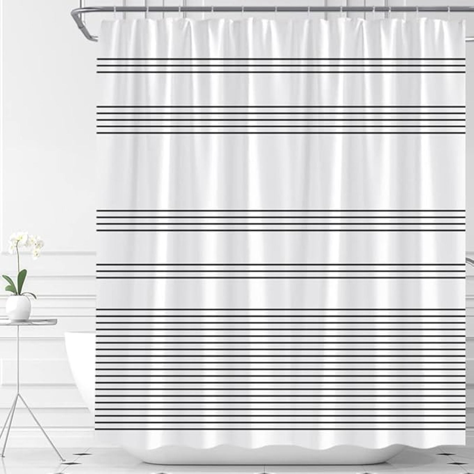 Black And White Striped Shower Curtain Boho Stripes Modern Simple