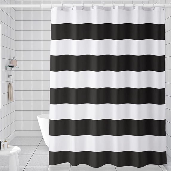 Black And White Striped Shower Curtain Waterproof Fabric Bathroom Decor 71x71 inches