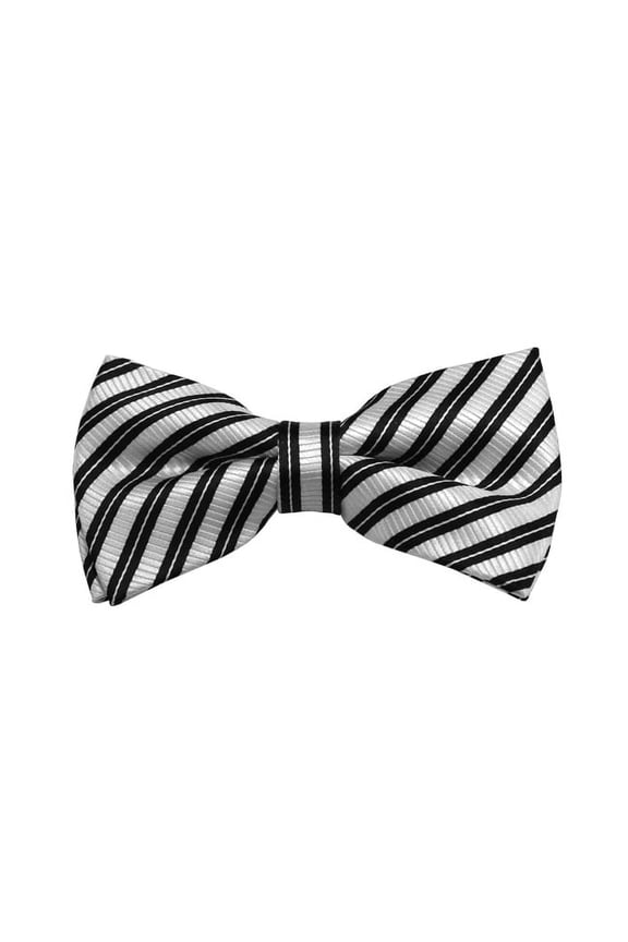 Black And White Striped Woven Pre-Tied Bow Tie