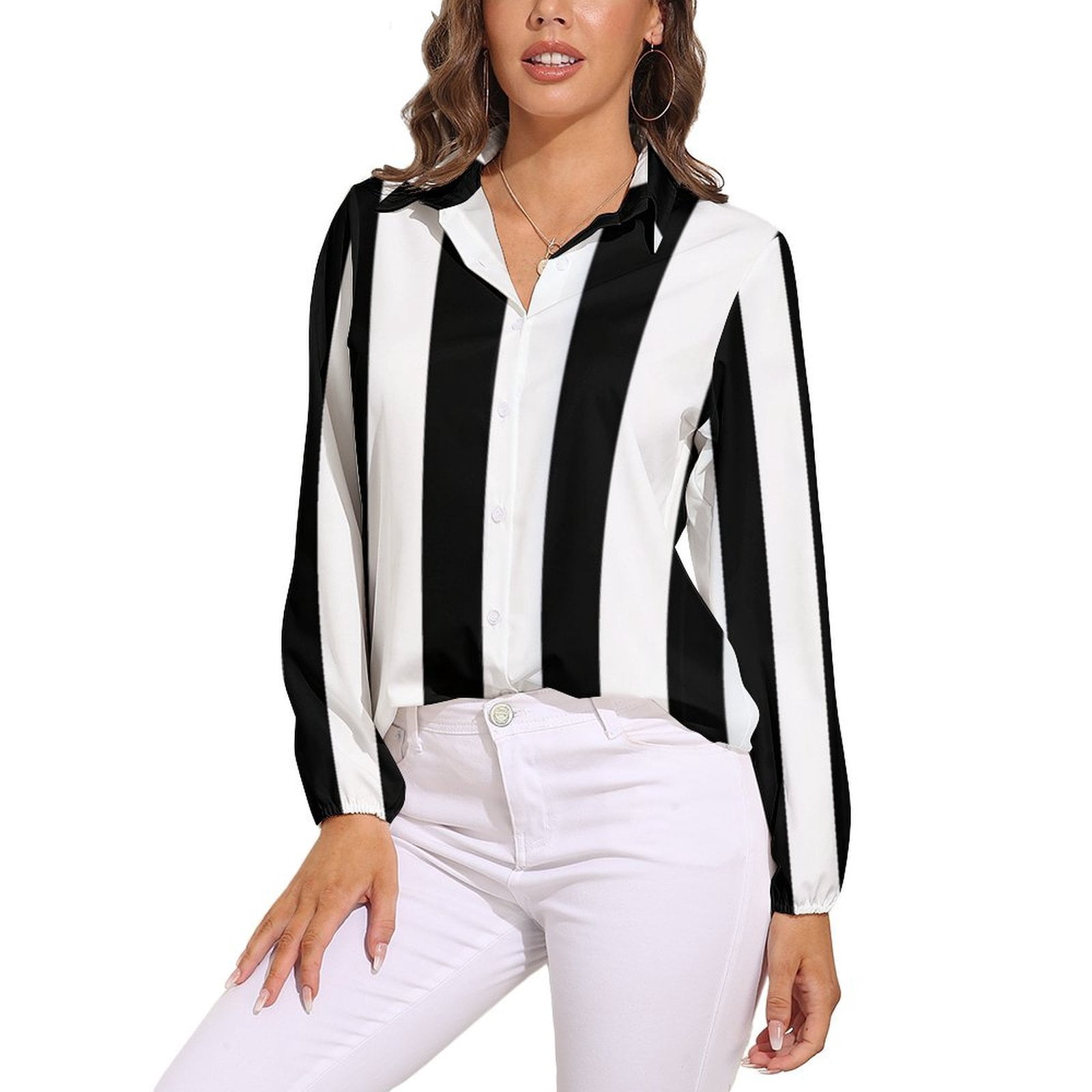 Black White Stripe One Shoulder Slim Long Sleeve Blouse