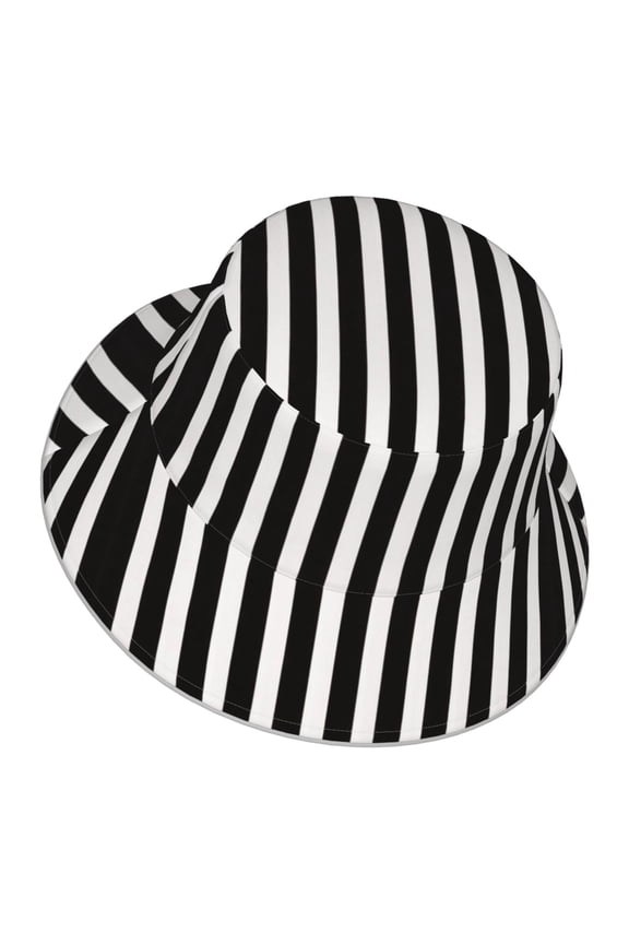 Black And White Stripes Bucket Hat With Reflective Stripe Beach Sun Fishing Hat Reversible For Men Women