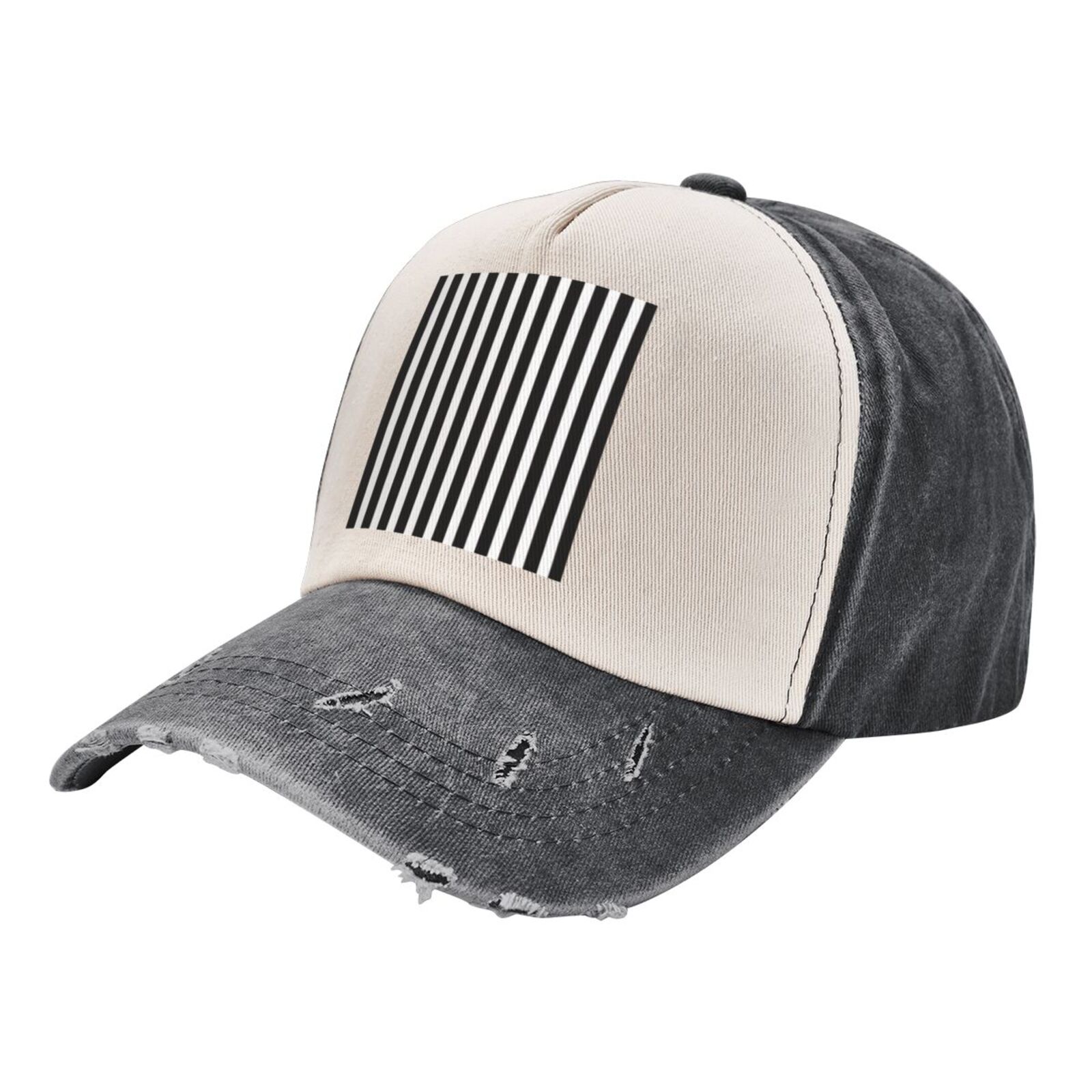 Black And White Stripes Distressed Baseball Cap Dad Hats for  display picture 3