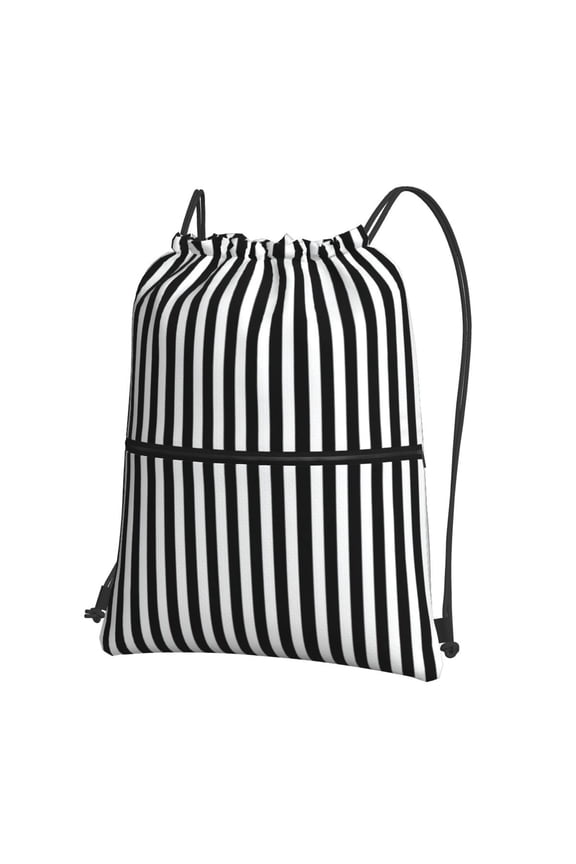 Black And White Stripes Drawstring Backpack Water Resistant String Bag Sports Sackpack Gym Sack For Men Women